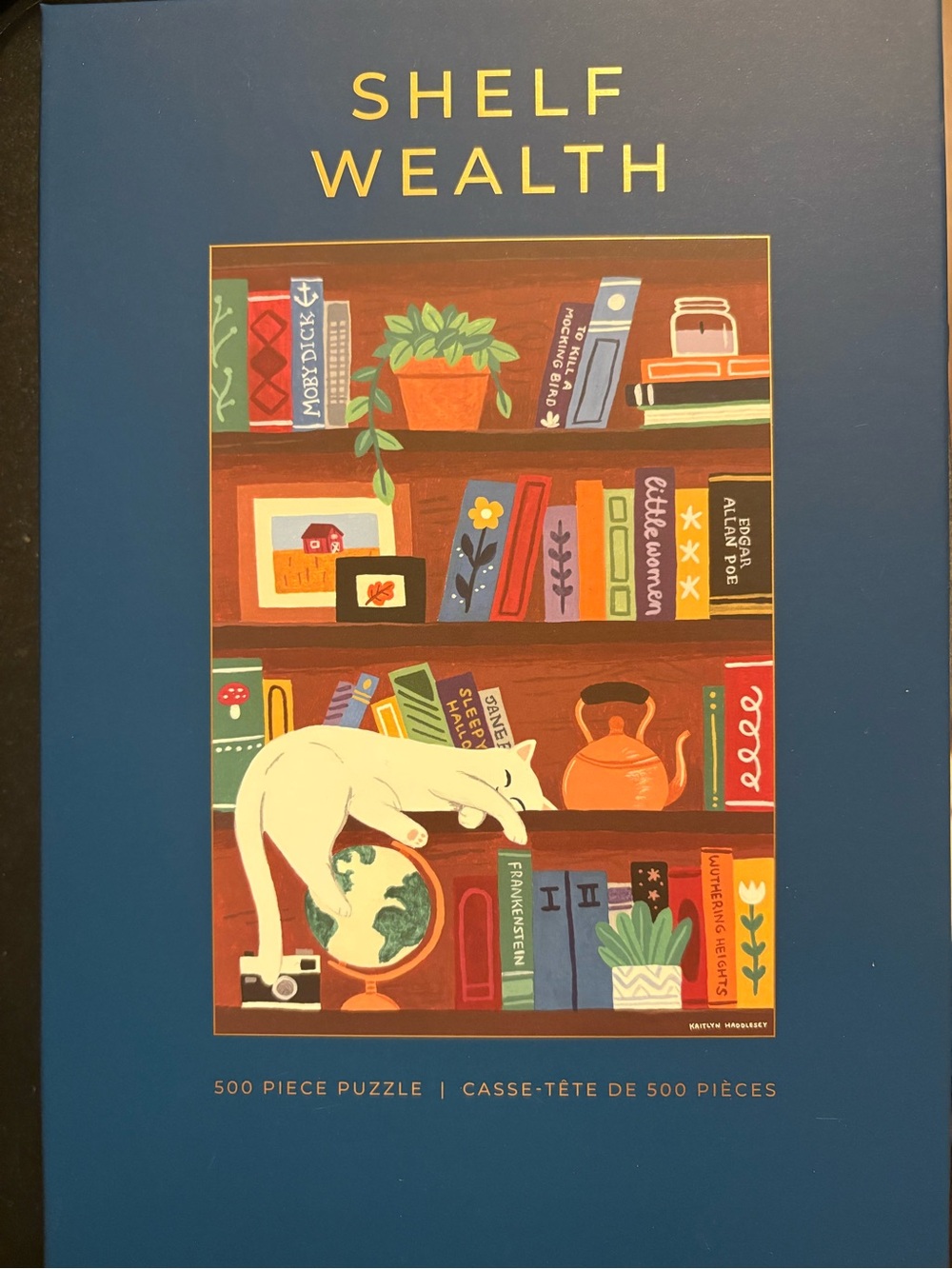 Shelf Wealth 500-Piece Puzzle - Blue Box with Multicolor Illustration